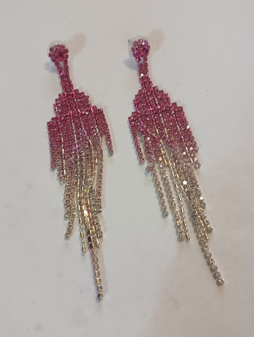 NWOT Pink Chandelier Earrings, Rhinestone Dangle Pair